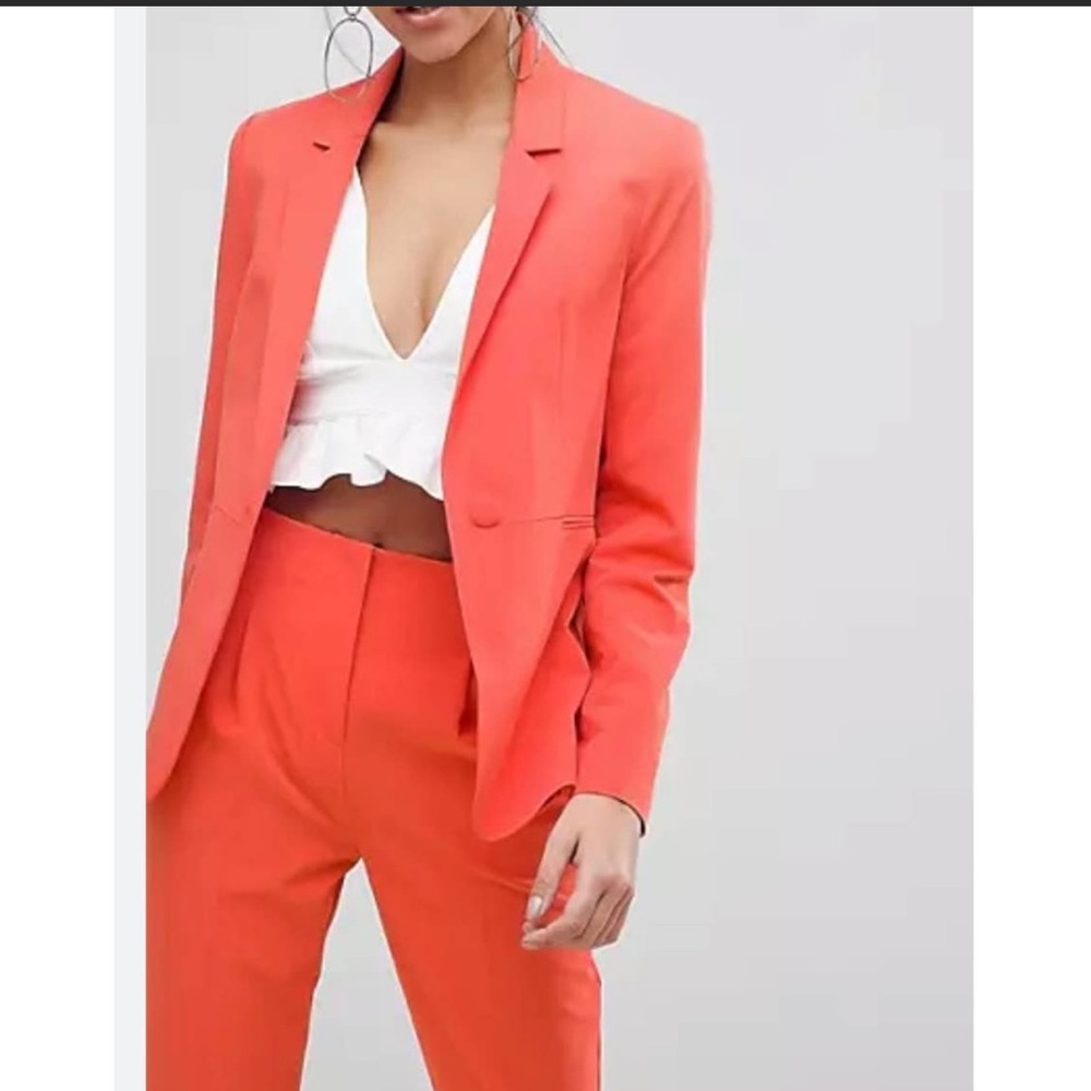 Asos Womens Blazer Jacket Orange Button Fitted Waist
Notch Collar 2 New